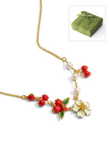 Mặt Dây Chuyền Men Mạ Vàng 18K Hình Hoa Và Quả Táo Gai Trên Dây Chuyền Tinh Tế Món Quà Trang Sức Biểu Tượng Dễ Thương/romantic Dành Cho Ngày Kỷ Niệm