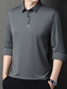 ROMON | Lormen Mens Long Sleeve Polo Shirt Casual Fashionable Business Style Turn-down Collar T-shirt Top For Middle-aged And Elderly