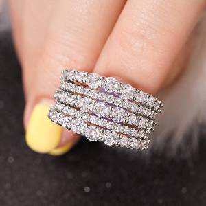 Huitan Sparkling Multi-layer Rings for Women Luxury Finger Accessories Wedding Engagement Charming Female Jewelry with Shiny CZ
