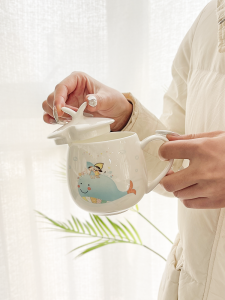 Cartoon Super Cute Girl Drinking Glass Ceramic Cup with Cover Spoon Children Bone China Cup Milk Coffee Mug Women