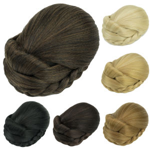 Soowee 6 Colors Synthetic Hairpieces Braided Chignon Black Blonde Clip In Fake Hair Bun Donut Hair Pieces for Women
