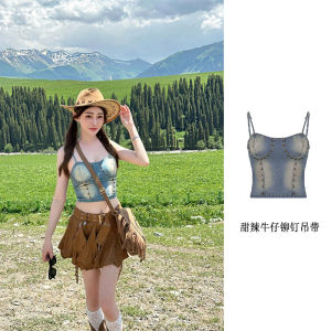 Retro Western Style Cotton Asymmetrical Skirt Dress Sleeveless One-word Collar for Women Travel Outfit for Xinjiang Grassland