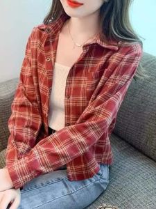 Retro Flannel Plaid Loose Styling Shirt