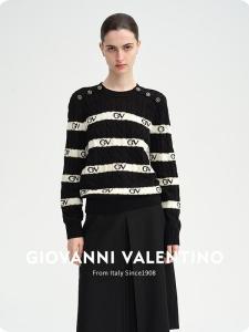 GIOVANNI VALENTINO | Quần Áo Len Nữ Co Dãn Có Sọc Cổ Tròn Thu