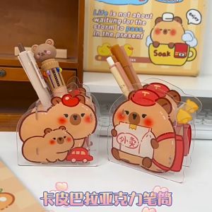 Pemegang pen🖋️✏️卡皮巴拉笔筒Cartoon Capybara Acrylic Pen Holder卡通文具盒亚克力笔筒Cute Cartoon Pencil Holder Stationery学生笔盒桌面收纳盒Student Storage Box