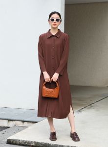 Miyake High-End Pleated Lazy Style Casual Draped Straight Dress #5062