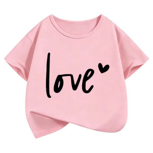 New Love Heart Printed Design T Shirts Short Sleeve Kids Childrens T-shirt Boys Girls Summer Spring Casual Top Tee