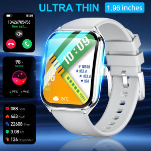 Ultra Thin Smart Watch Mens 1.96"AMOLED 368*448 HD Display Always Show Time Health Monitor IP67 Waterproof BT Call Smartwatch