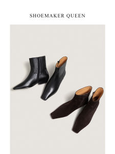 [Clobber Queen × Deerskin Hair] Maillard Chunky Heel Ankle Boots Womens Mid Heel Boots Early Autumn Thin Boots