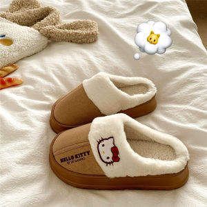 Adorable Ins Soft Cute Home Cotton Slippers Women Thick Bottom Fleece Winter Fur Slippers Trendy Embroidered mid Heel Slip-On