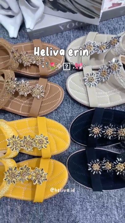 HELIVA ERIN Sandal Wedges Wanita Aksen Bunga Mewah Sol 6cm HV0713