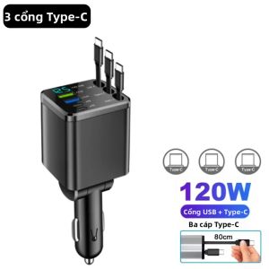 Sạc Ô Tô 7 Trong 1 180W Với Cáp Type C Có Thể Thu Gọn Sạc Nhanh Bộ Chuyển Đổi Tẩu Thuốc USB Dành Cho Huawei Samsung