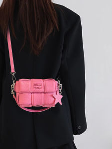 Pink Dopamine Woven Bag Womens Crossbody Bag Luxury Design Casual Style Magnetic Buckle Soft Polyester Lining Single Strap