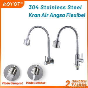 KOYOT Kran Cuci Piring Sink SUS 304 Keran Air Tembok 1/2 Inch Keran Angsa Fleksibel Kepala Besar