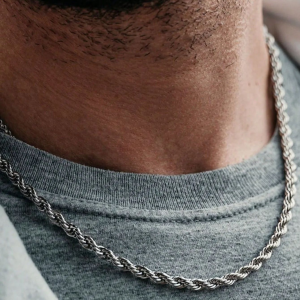 Trendy 18K Gold Plated Necklace Stainless Steel Minimalist 3MM Twisted Rope Chain Necklace for Men