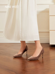 Nine West Chic Velvet Pointed Toe High Heels Womens Shoes Comfortable Slim Heel Single Shoes Fashionable Elegant Style