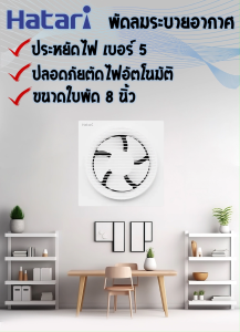 Hatari พัดลมดูดอากาศ ติดผนัง ใบพัด 8 นิ้ว ฮาตาริ รุ่น VW20M1 มีหน้ากากตะแกรง