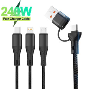 3 In 2 240W Fast Charging Cable 1.2M Multi USB Port Charging Cord For Micro USB Type C For iPhone Samsung HUAWEI