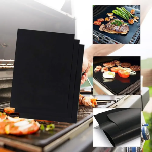 Outdoor Barbecue Mat Boxed Black BBQ Grill Mat Barbecue Baking Non Stick Pad Reusable Cooking Plate Party Mat Tools Accessorie
