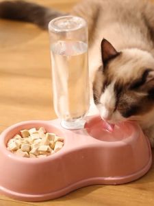 Pet Feeder 2 In 1 Cat Feeder Bowl Drinking Bottle Pet Automatic Food Feeder And Water Dispenser For Cats And Small Dogs Feeding Tray Anti-Overflow Double Dog Cat Bowls Pet Feeder And Drinker Pet Supplies