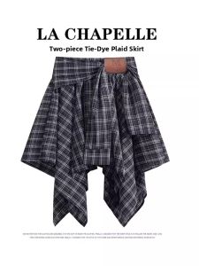 La Chapelle | Belted Plaid Irregular Design Youthful Summer Short Skirt