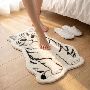 VIKAMA Cute Cat-Shaped Plush Rug Soft Fluffy Non-Slip Bath Mat Absorbent Bathroom Rug for Home Decor Aesthetic Floor Mat