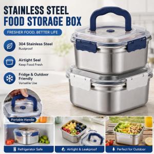 Stainless Steel Meal Prep Container with Lid Airtight Bento Lunch Box Portable Fridge Storage for Office Kitchen Picnic