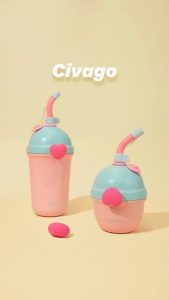 CIVAGO（13oz/25oz）​Kids Straw Tumbler Vacuum Insulated Ceramic Cup Leakproof Coffee Water Bottle