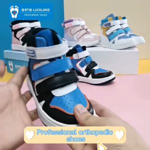 Ortoluckland Kid Boys Boots Children Leather Flatfoot Sneakers Fashion Baby Toddler Blue Orthopedic Hook And Loop School Casual Shoes