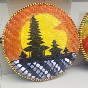 Tampah lukis prakarya ragam hias | dekorasi dinding aesthetic | tampah bambu sunset