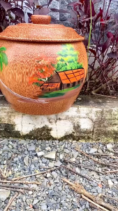 [TẶNG KÈM ẤM] Bình Ủ Ấm Trà Gỗ Dừa Giữ Nhiệt Cao Cấp Vẽ Cây Tre Trang Trí Decor Quà Tặng Sang Trọng 1000ml - KIM TỨ