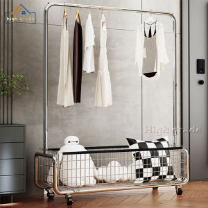 HG ราวตากผ้า ราวแขวนผ้า ราวตากเสื้อผ้า สแตนเหล็ก พร้อมกระเป๋าตาข่าย พร้อมเสาแขวนกระเป๋า มีล้อเลื่อน ง่ายต่อการเคลื่อนย้าย รับน้ำหนักได้50kg