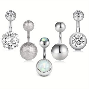 5pcs Short Belly Button Rings 6mm Bar Length Stainless Steel 14G Small Belly Rings Surgical Steel Navel Piercing Jewelry