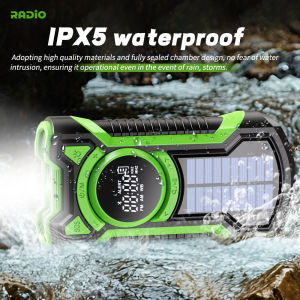 Emergency Radio Hand Crank Solar 5000mAh IP65 Waterproof Dustproof Bluetooth 5.3 Portable AM/FM/NOAA Weather Alert Radio.green
