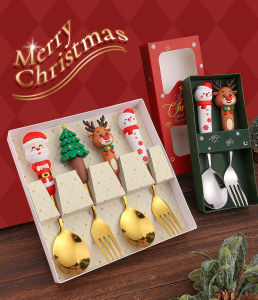 Christmas tableware creative Christmas tree reindeer spoon Christmas stainless steel high-value tableware stainless steel spoon fork Christmas tableware set