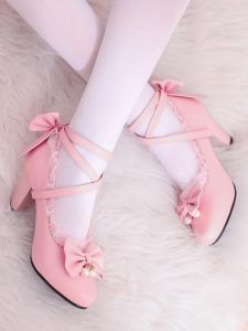 รองเท้าส้นสูงสำหรับเด็กผู้หญิง ทรงหัวมน พื้นยาง ส้นสูง รองเท้าส้นแบนแบบสวมสำหรับวัยรุ่น รองเท้าส้นแบนสีพื้น สไตล์หวาน