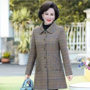 HUAXUNRAN | Warm Woolen Coat for Middle-aged Women with Fleece Lining and Plaid Pattern