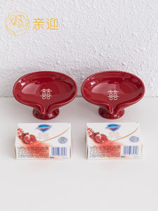 Red Ceramic Standing Soap Dish Creative Design Wedding Gift Soap Tray Bridal Bathroom Storage Organizer Handmade Asian Style