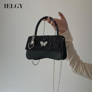 IELGY womens black butterfly love chain messenger small square bag