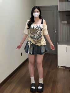 plus Size Butterfly Shoulder T-Shirt Womens Loose Fit Short Sleeve Casual American Style Open Shoulder Top Summer Fashion