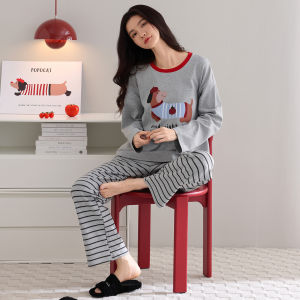 Bộ đồ ngủ nữ MiiOW vải cotton dài tay cổ tròn thoải mái