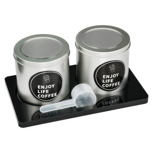 Coffee Canister Set With Shelf & Spoon 2 Piece Coffee Containers For Coffee Bean Ground Coffee Storage Coffee Bar Accessories