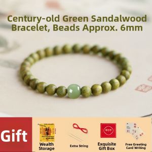 FUJINJIA | Natural Green Sandalwood Womens Prayer Beads with Jade Charm