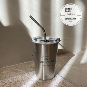 BIZE | Stainless Steel Thermal Mug with Straw Dual Drinking Portable 500ml