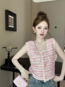 GUZILIAN | เสื้อกั๊กสเวตเตอร์แขนกุดลายทางสุดน่ารักสำหรับผู้หญิงในฤดูร้อน เสื้อคลุมกันหนาวแบบสวมหัว ผ้าขนแกะผสมโพลีเอสเตอร์ ความยาวปกติ