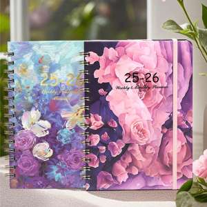 2025-2026 Spiral Binding Coil Plan Notebook Office Diary Multi functional Flower Calendar Memo Student Writing Memo Paper