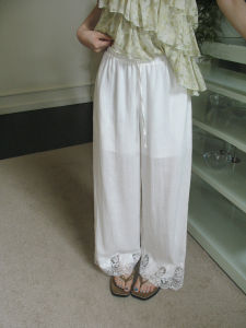 Lace White Sleeveless Vest and Straight Trousers Set