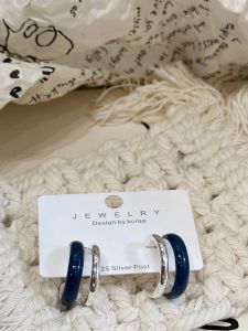 Fashionable Earrings Womens New Style Silver Needle Enamel Drip Glaze Gold Plated Copper Vintage Blue Jeans Color Jewelry