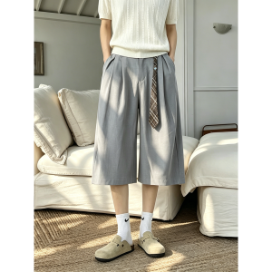 OUMULONG | Quần Trousers Phong Cách Mùa Hè Cao Cấp Có Nếp Ly Bảy Phân