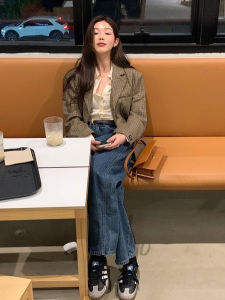 Casual Plaid Womens Blazer Jacket Spring Autumn New Style Korean Miniature Lady Elegant Quality High End Straight Tube Type